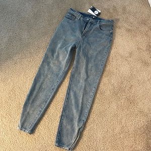 boohoo high-rise split hem jeans